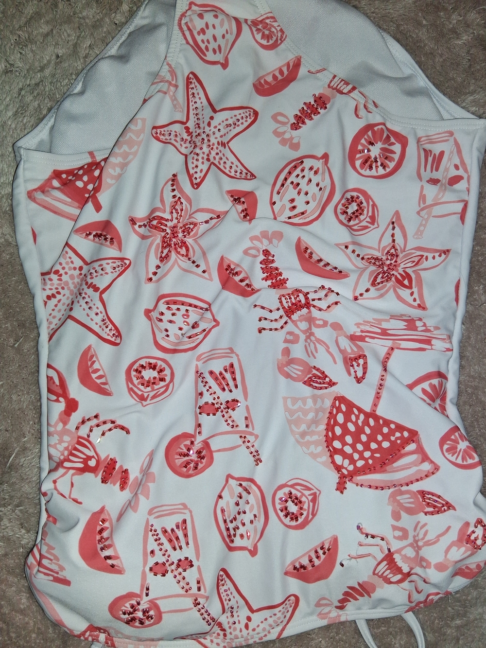 Caribbean Joe White One-Piece Swimsuit with Coral Sea Life Print
